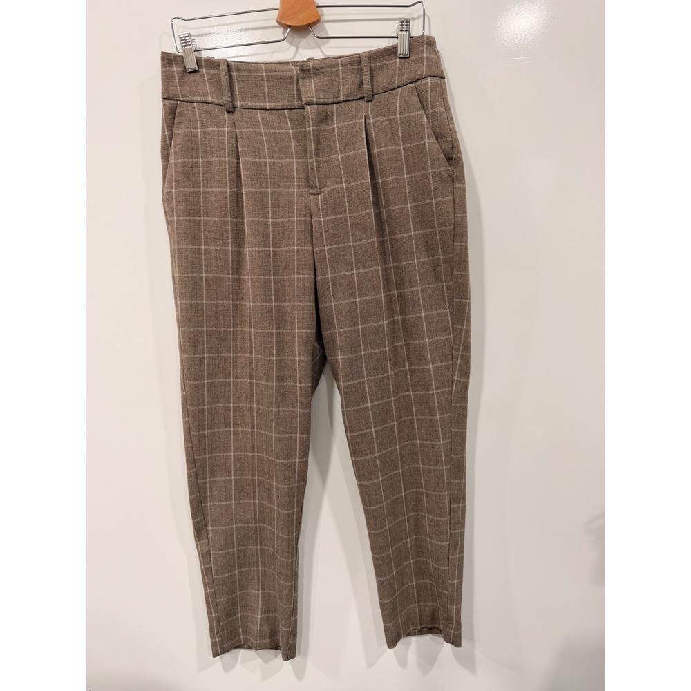A New Day‎ Brown Windowpane Plaid Tapered Dress Pants Womens Size 8 High Rise